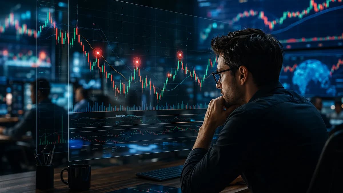 Trader reviews replay charts with highlighted bad entries on modern market data screens.