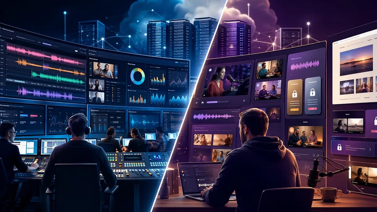 Podcast SaaS dashboards comparing team networks with private feeds, memberships, video, and cloud hosting