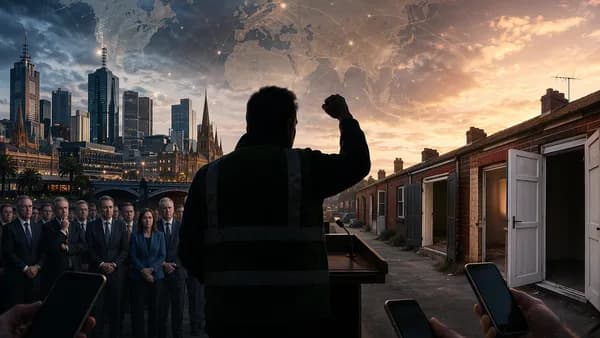Union leader confronts politicians over voter outreach in a dramatic Melbourne political scene.