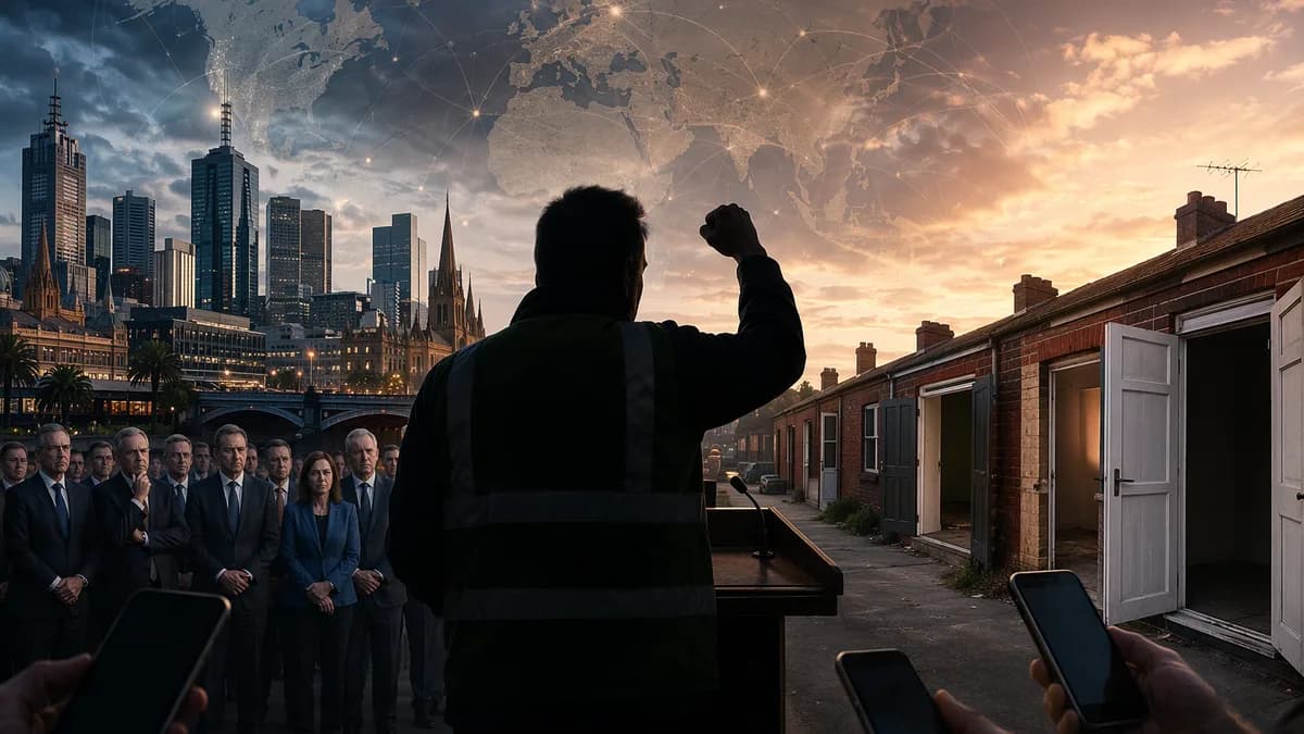 Union leader confronts politicians over voter outreach in a dramatic Melbourne political scene.