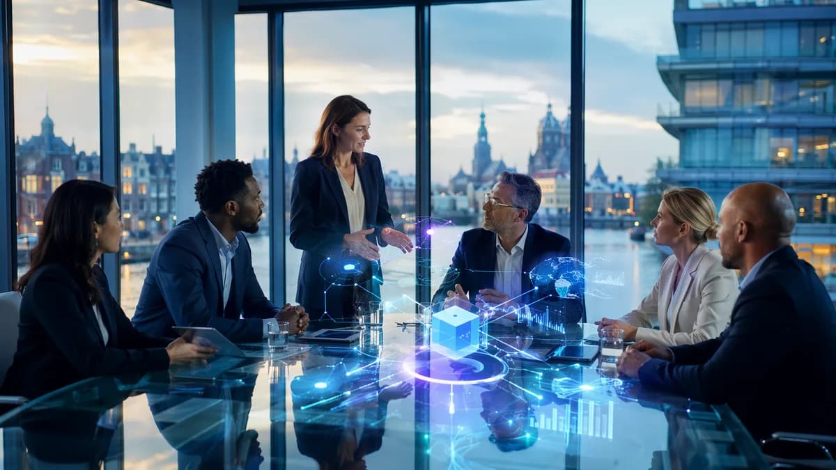 Fintech executives review digital payment data in a modern boardroom, symbolizing Adyen leadership changes.