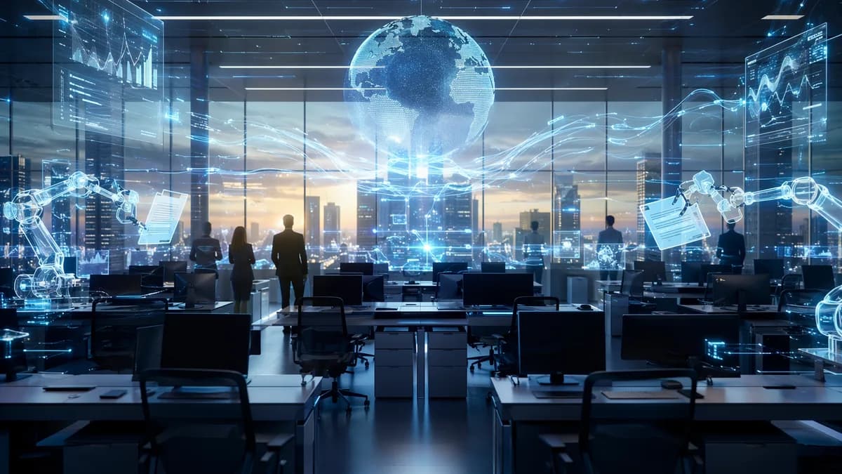 AI automation replacing bank operations staff in a modern finance office