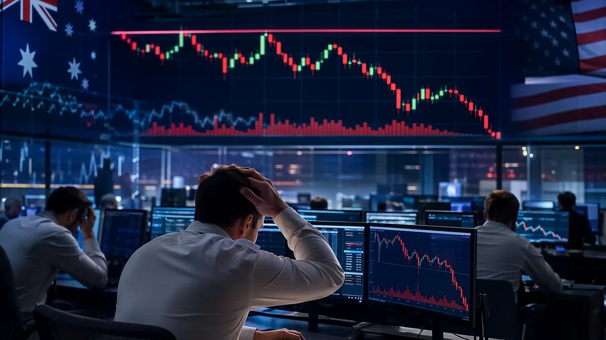Bearish forex trading scene with falling charts and a defended resistance line.