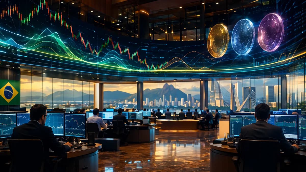 Brazil trading floor with crypto futures options market data visualizations