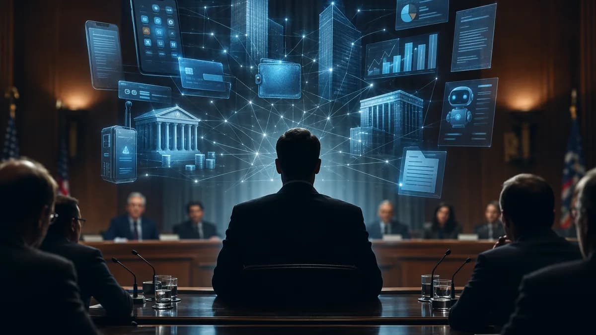 Generic fintech regulator nominee under scrutiny with digital banking conflict-of-interest connections.
