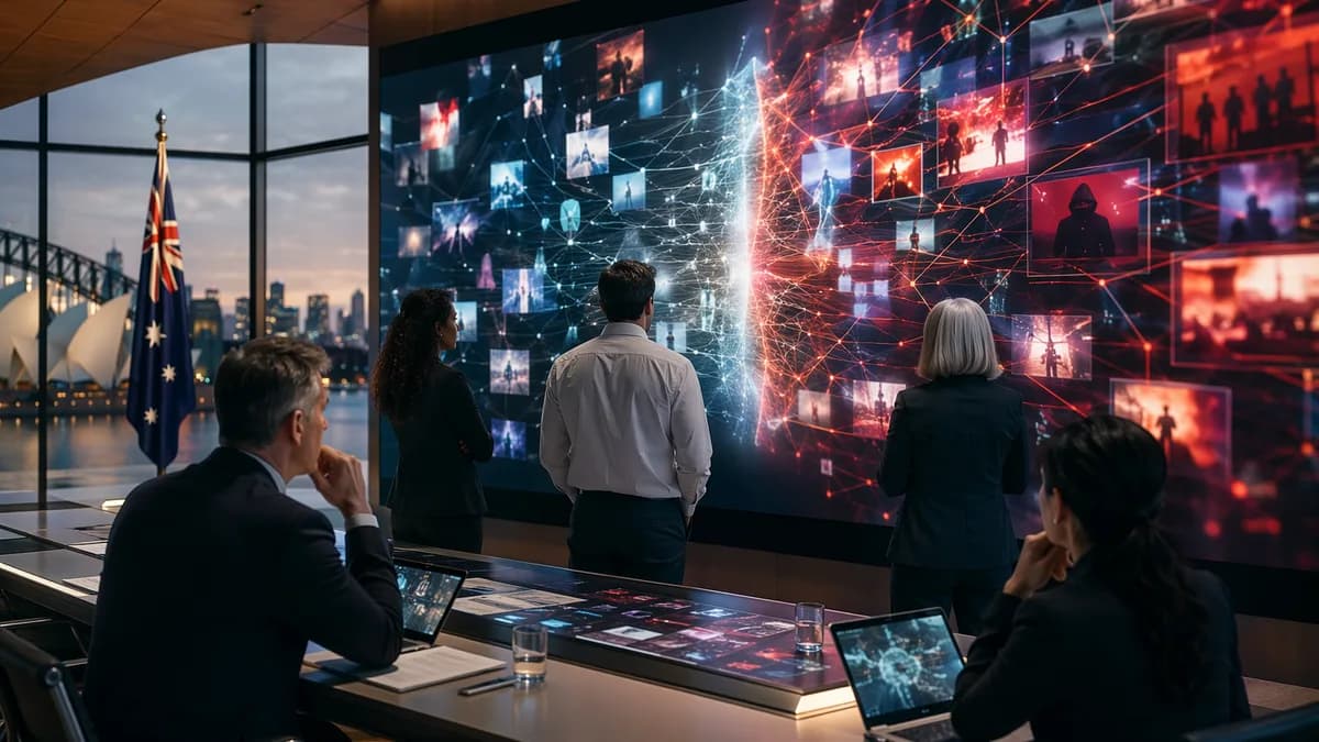 Regulators monitor harmful social media content through AI moderation screens in a futuristic safety hub.