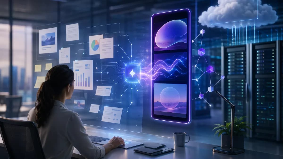 AI research dashboard turning documents into a short vertical video preview in a cloud SaaS workspace