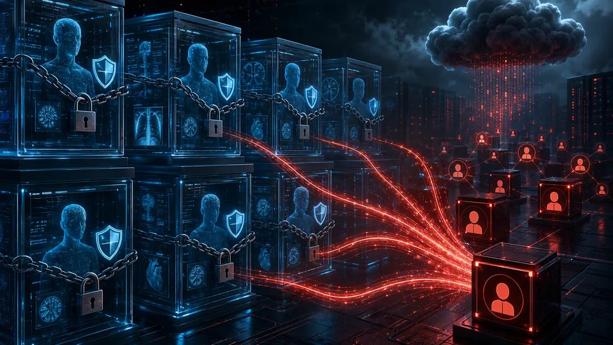Telehealth patient data flowing through locks and shields toward shadowy ad network nodes
