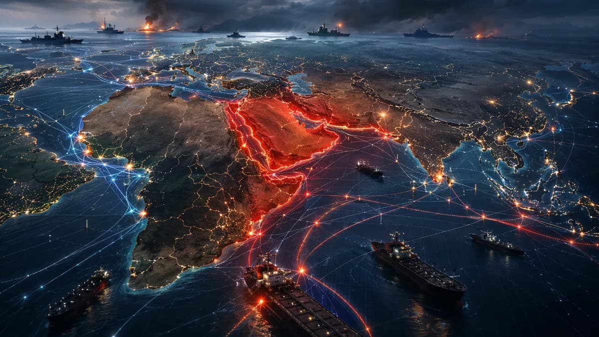 World map showing Red Sea and Hormuz oil routes under threat amid Middle East conflict risks
