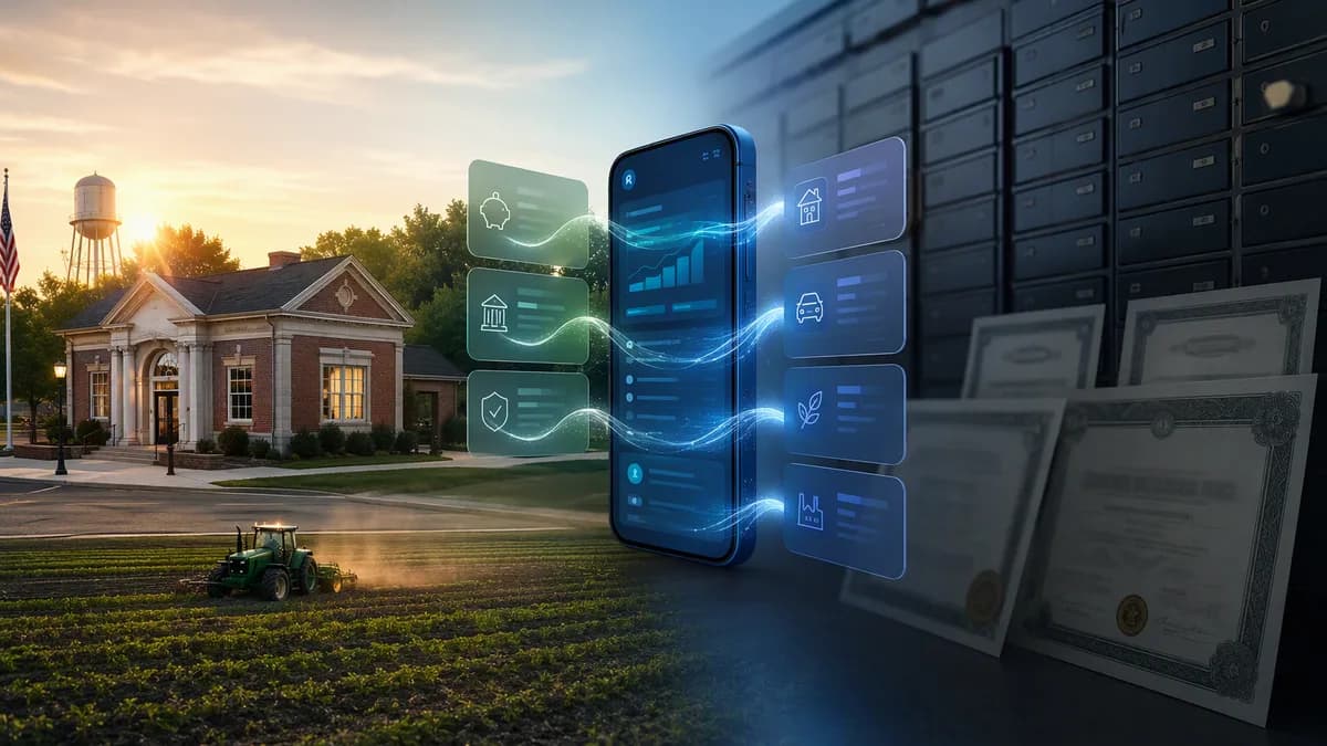 Rural bank deposits flowing into digital loan portfolios, symbolizing disciplined fintech performance.