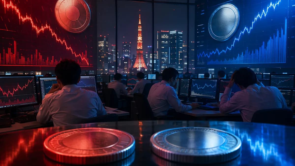 Forex trading floor showing yen weakness under dollar pressure with abstract market charts