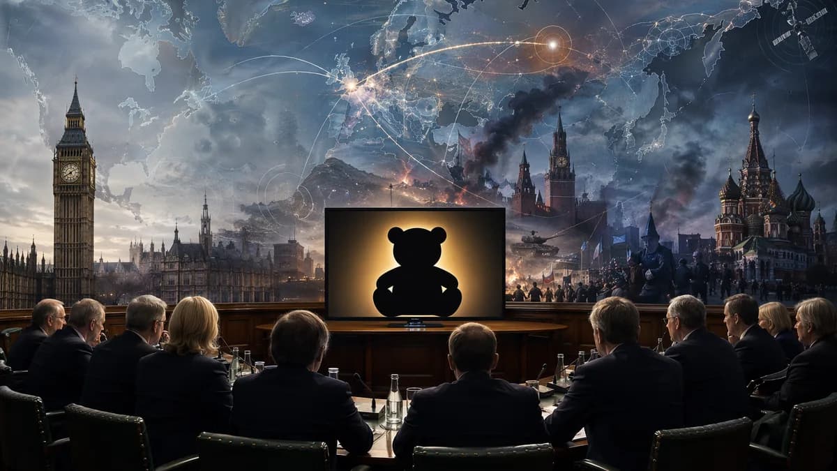 UK MPs scrutinize a cartoon bear broadcast amid global media influence and geopolitical tensions.