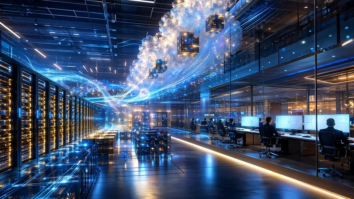 Futuristic AI data center turning excess compute into cloud infrastructure revenue