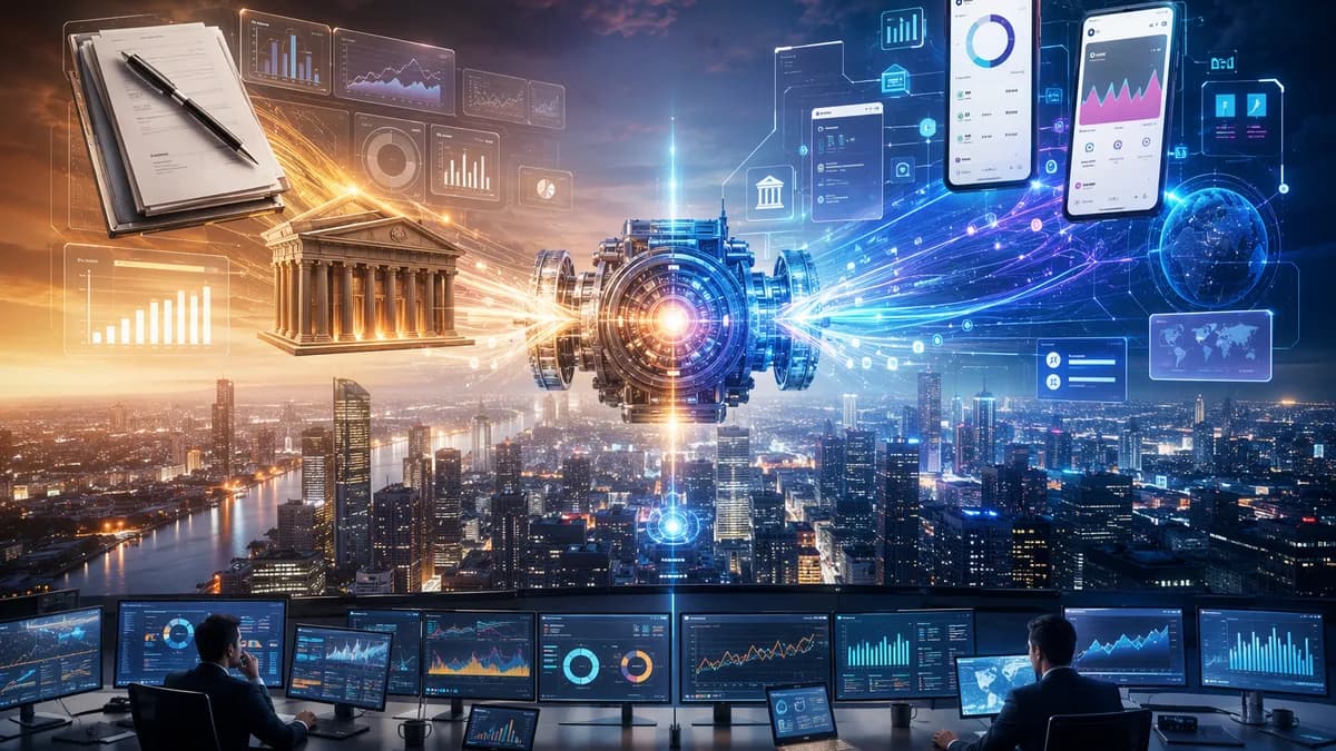 Modern treasury banking platform visualized as a growth engine with digital payment flows