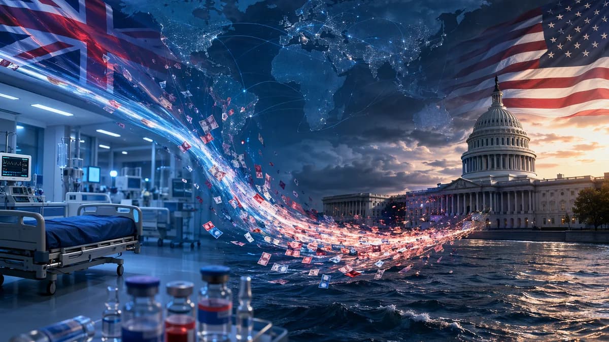 UK hospital medicines linked to US trade pressure over a glowing global map