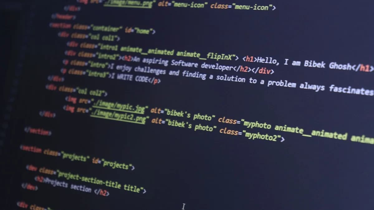 Colorful HTML code displayed on a computer screen for programming projects.