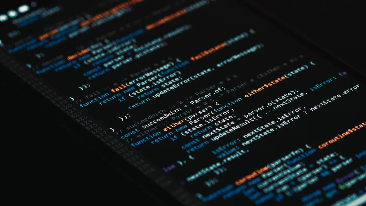 A detailed view of computer programming code on a screen, showcasing software development.