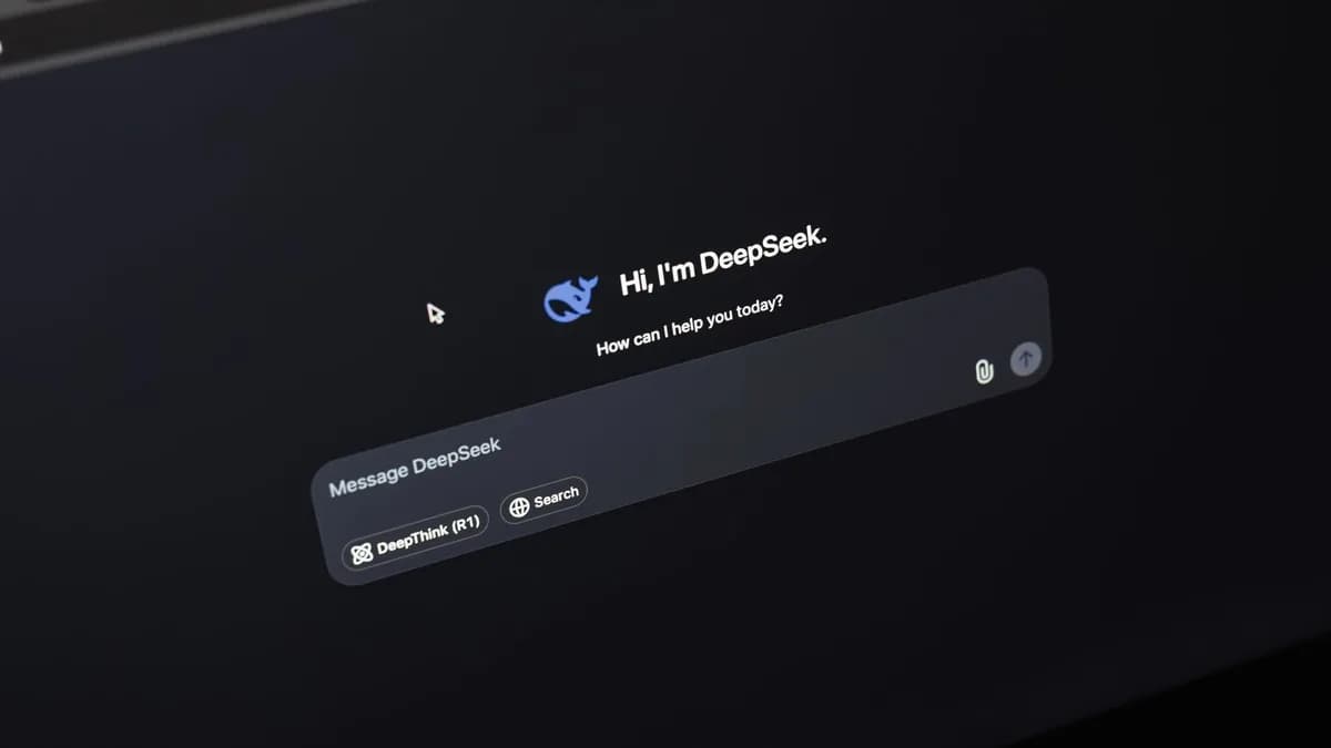Screen displaying AI chat interface DeepSeek on a dark background.