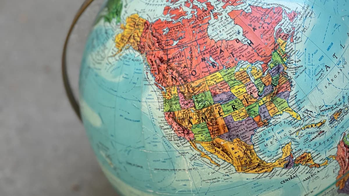 Close-up of a vintage globe showcasing North America with vibrant colors and detail.