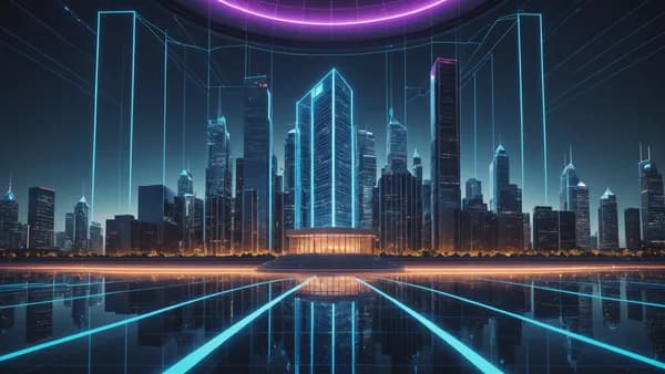 Abstract regulatory landscape with geometric structures symbolizing bank charters and crypto firms reshaping control under cinematic lighting.