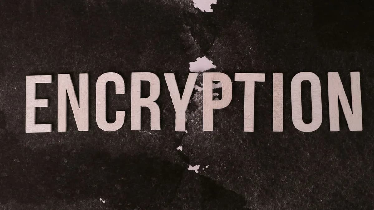 Black and white abstract image with the word 'ENCRYPTION' prominently displayed.
