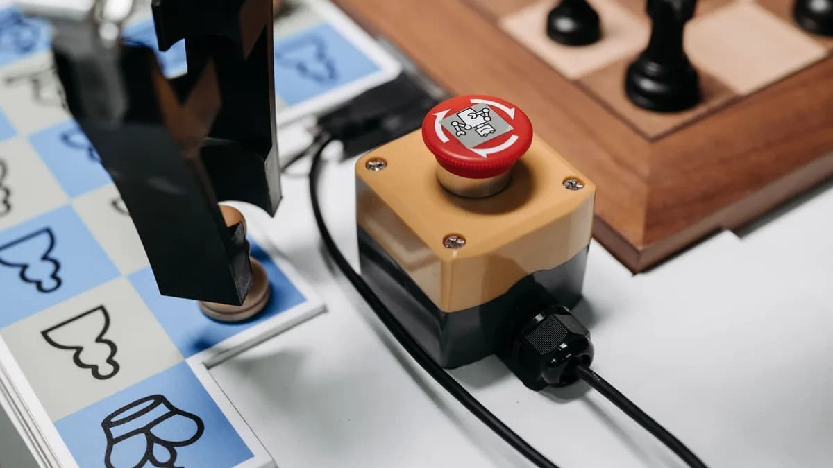 Close-up of a robotic arm interacting with a chess setup showcasing AI innovation.