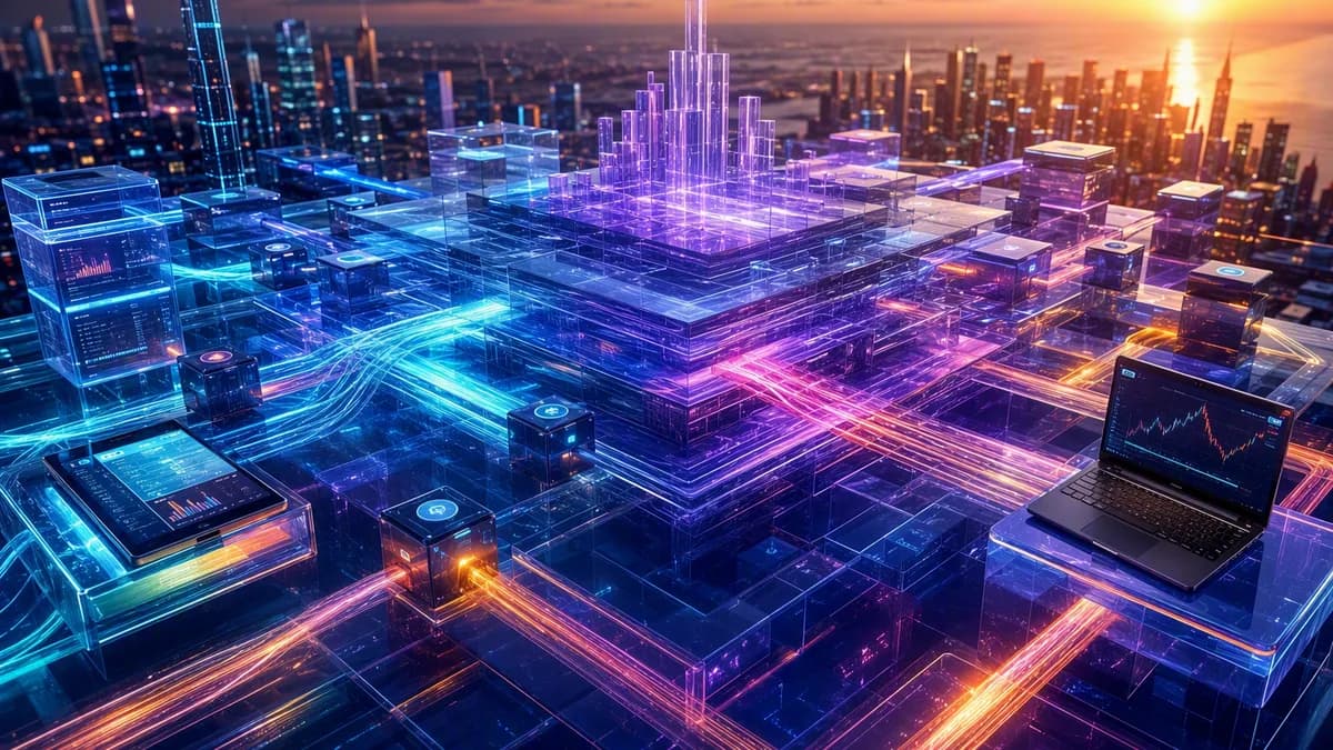 Futuristic DeFi liquidity network with wallets and exchanges connected to glowing financial infrastructure.