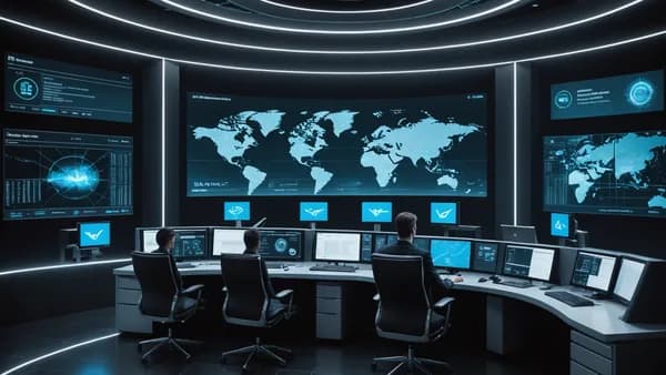 A high-tech digital banking control room focusing on identity verification and authentication processes.