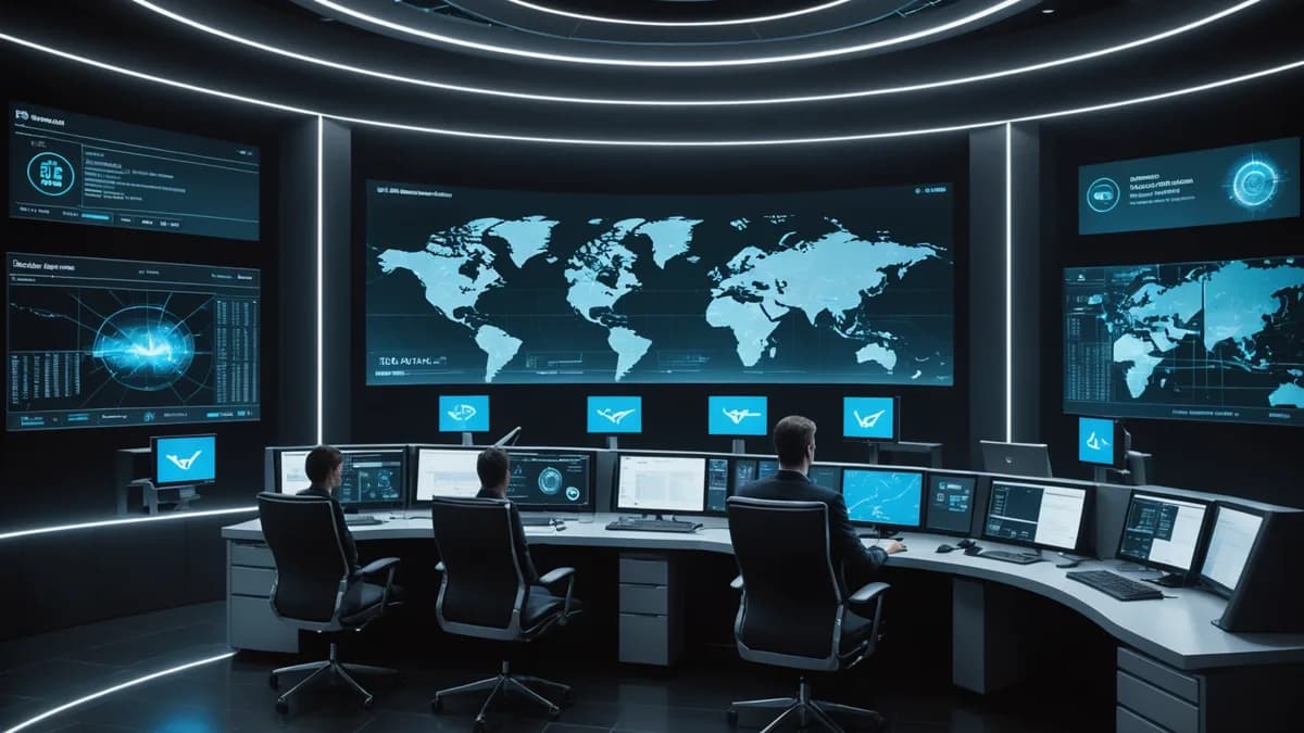 A high-tech digital banking control room focusing on identity verification and authentication processes.
