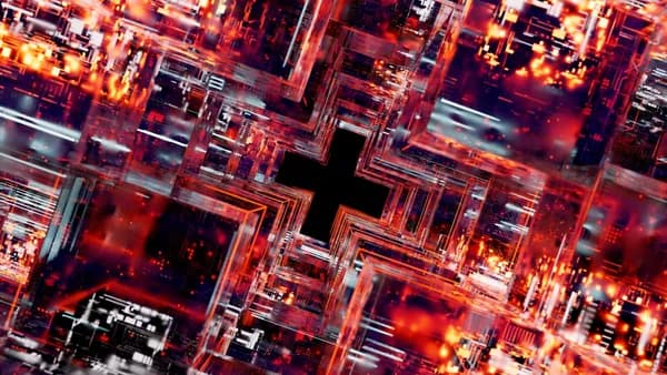 Abstract image depicting high-tech digital circuits and glowing LED lights.