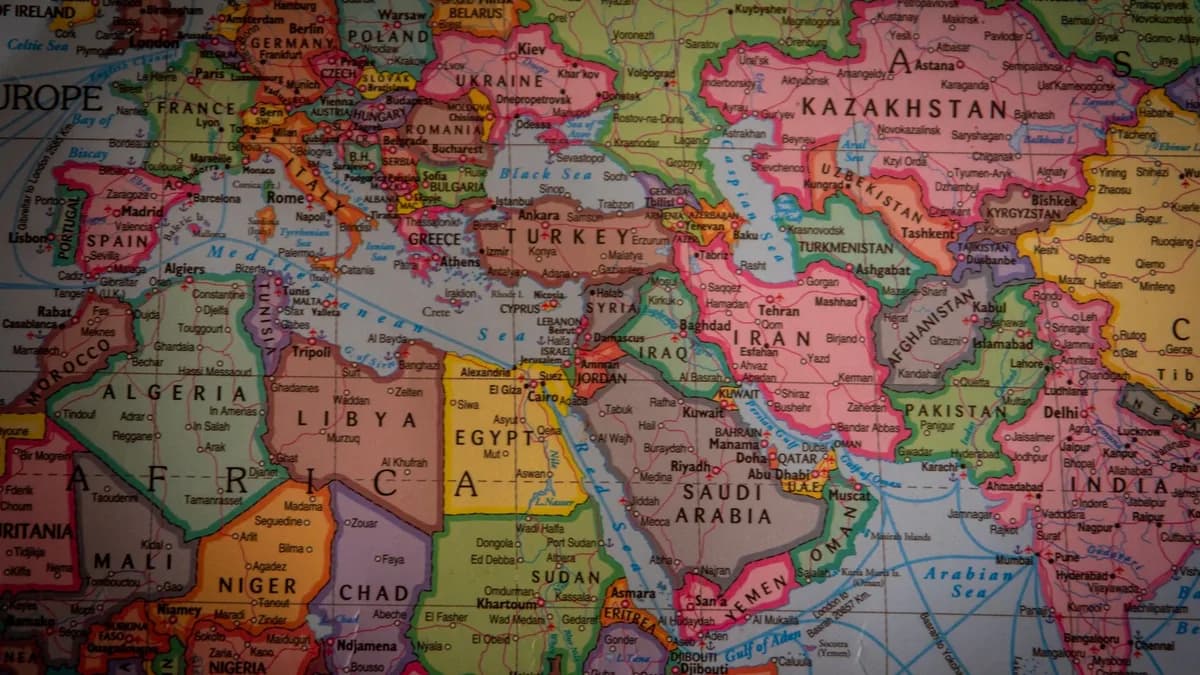 Detailed political map showing Europe and Asia with countries and capitals.