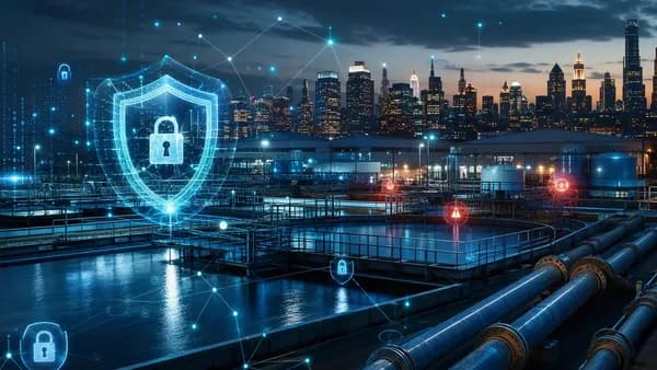 New York water facility protected by cybersecurity shields and digital network overlays