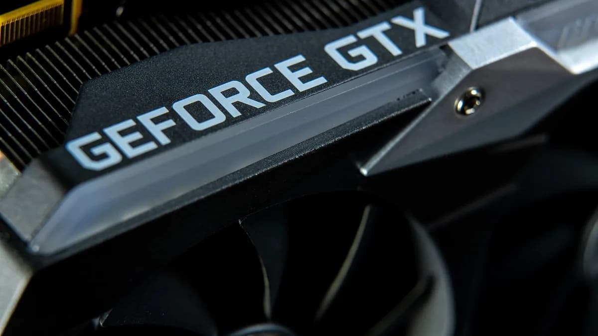 Detailed close-up of a GeForce GTX graphics card showing hardware components.