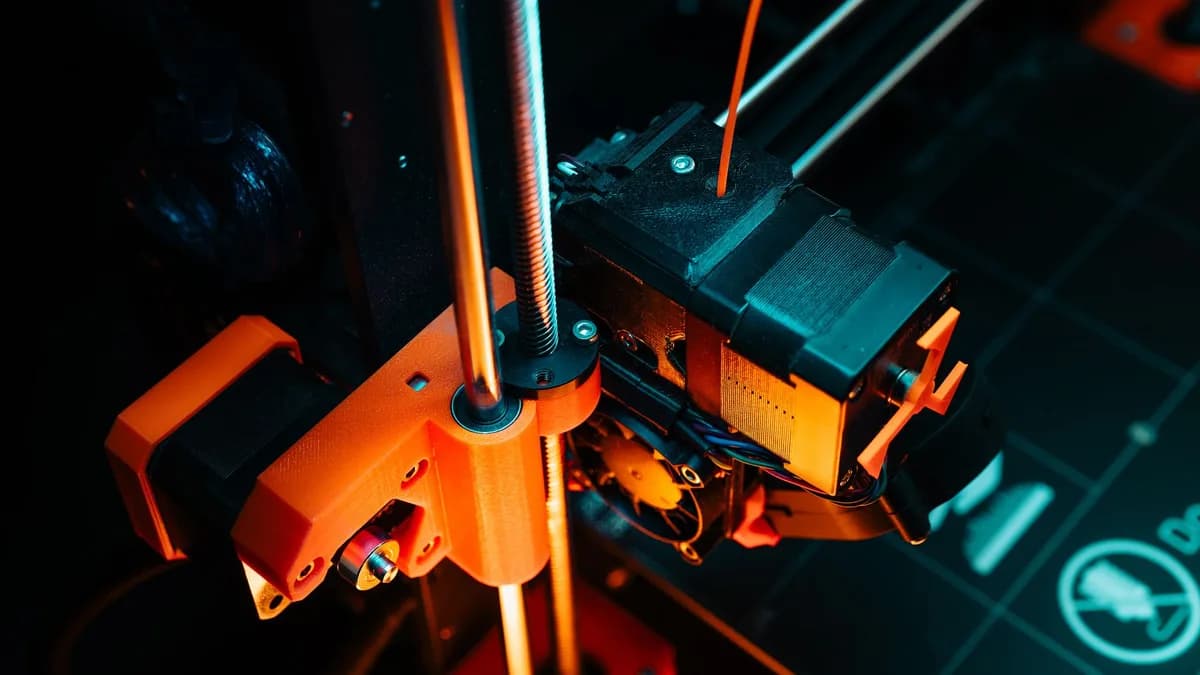 A colorful close-up of a 3D printer operating, showcasing mechanical precision and technology.