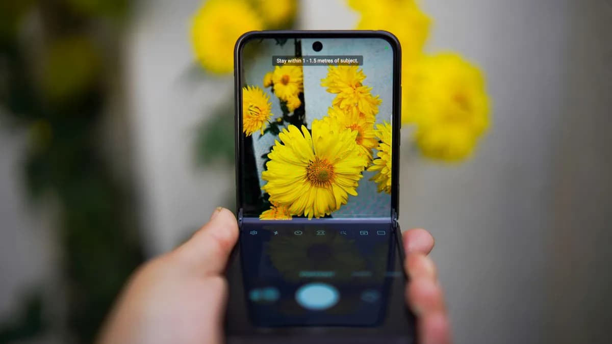 A smartphone capturing vivid yellow flowers, showcasing technology and nature interaction.