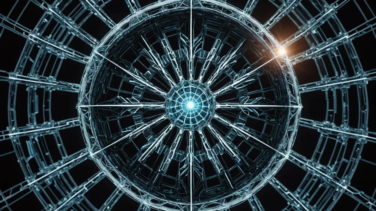Detail/concept shot of a single, isolated consciousness 'cell' within the Archive—a beautiful, intricate, but clearly defined geometric lattice of light and data, like a captured snowflake or a jewel in a void, symbolizing both preservation and isolation.