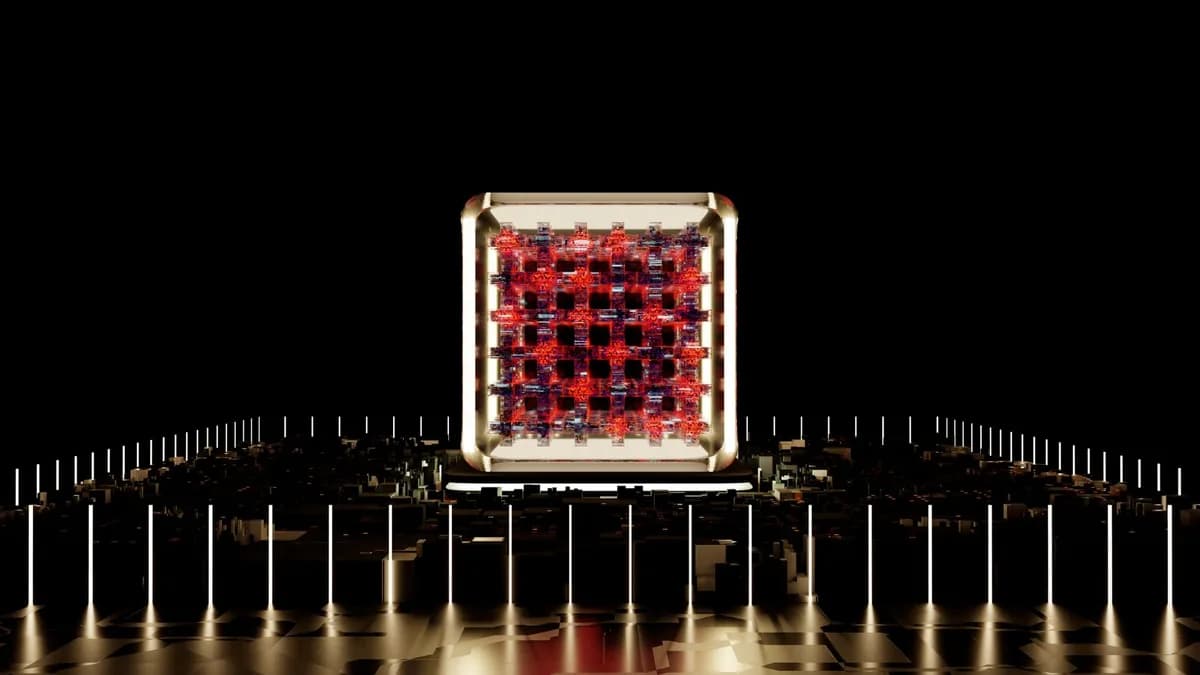 Abstract representation of a futuristic digital processor with glowing elements.