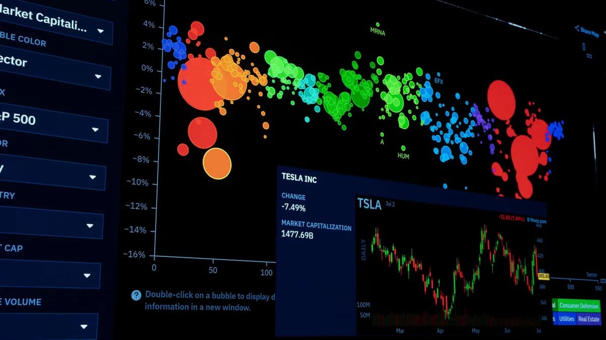 Colorful data visualization of stock market trends with financial charts.