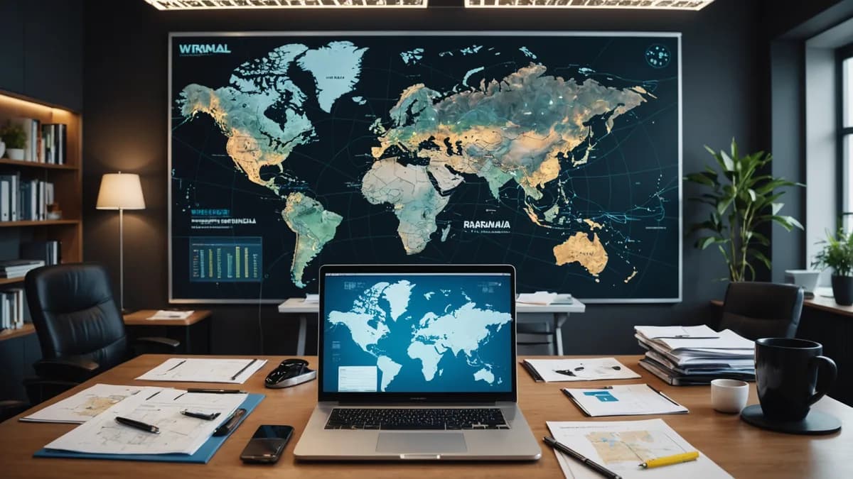 World map backdrop with digital network paths and legal documents, symbolizing international trafficking investigations.
