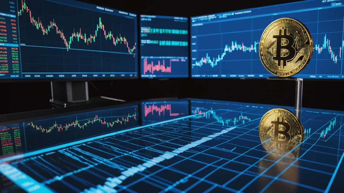 Dynamic holographic Bitcoin ETF chart illustrating price trajectory during a trading day.