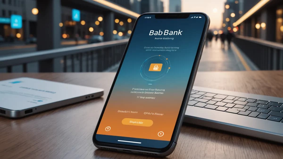 A conceptual bridge connecting a smartphone's sleek banking app with the warm interior of a modern bank branch.