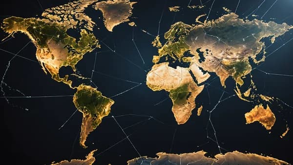 Conceptual global map with light and shadow, symbolizing complex international legal proceedings.