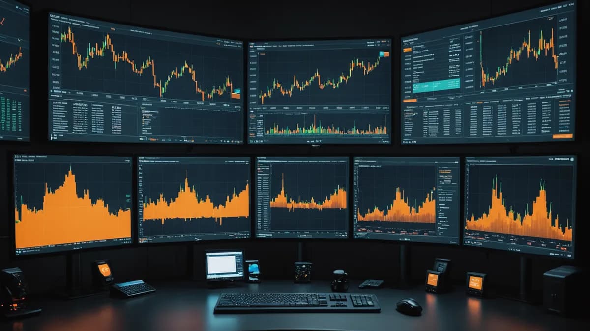 Modern trading desk with glowing Bitcoin price chart visualization, representing a significant bullish inflow, cinematic lighting.