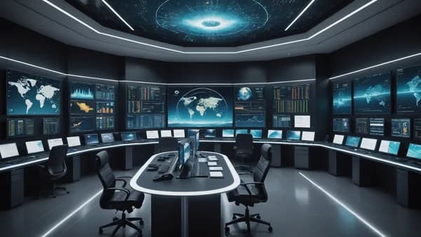 A CFO controls real-time cash flow streams on a holographic interface in a high-tech financial command center.