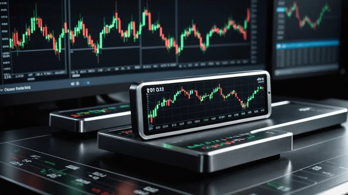 Silver bar and trading chart depicting a bearish Head & Shoulders pattern in financial markets.